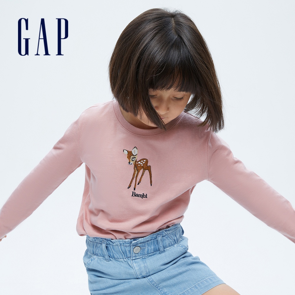 Gap 女童裝 Gap x Disney迪士尼聯名 刺繡長袖T恤-粉色(730797)
