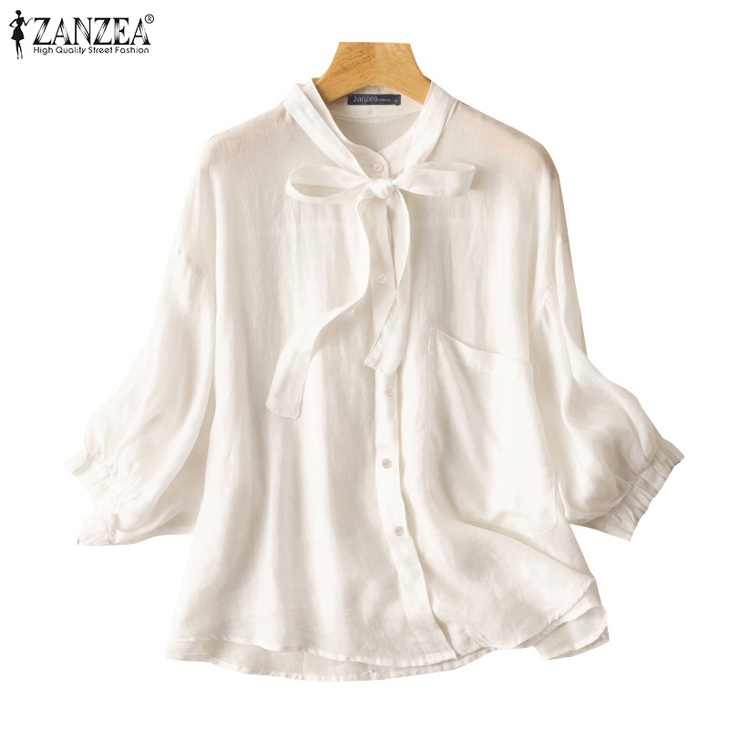 Zanzea 女士日常簡約休閒純色立領 3 / 4 袖鈕扣上衣