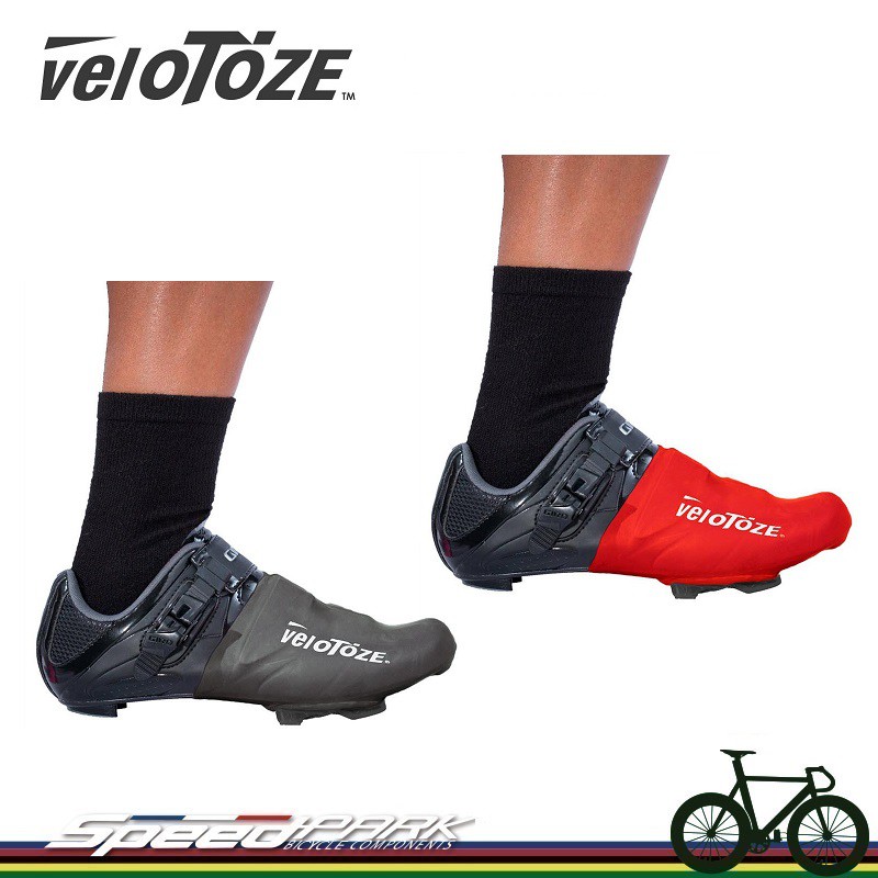 【速度公園】Velotoze Toe Cover 公路車 防水 半鞋套『黑/紅』／保持雙腳乾爽／防水套 鞋套 雨鞋套