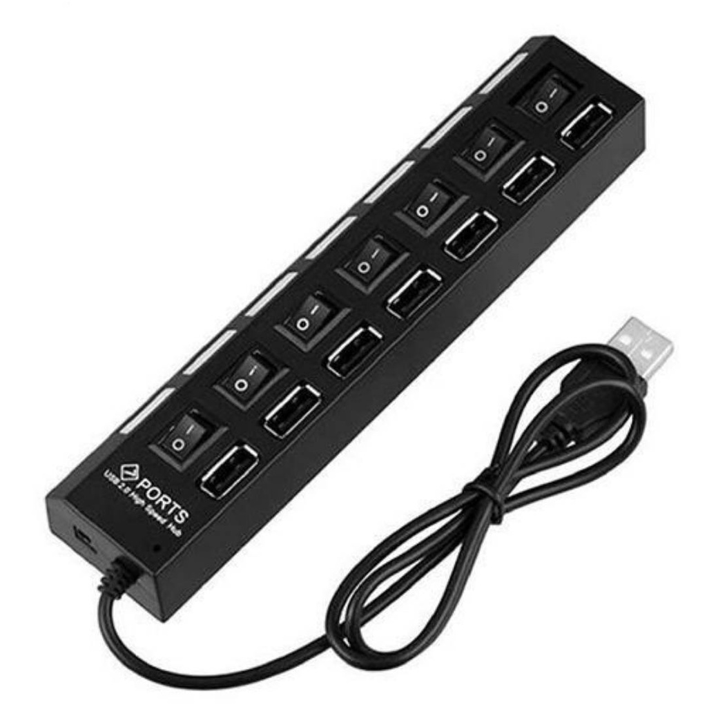 兩個黑色 7 端口 USB HUB 分配器高速適配器開 / 關 ( 買來未使用，所以便宜賣出 )