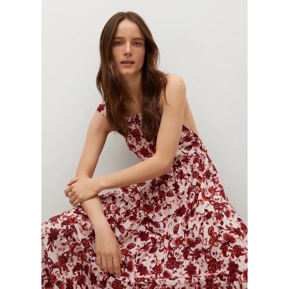 【MANGO】露背緹花洋裝 印花洋裝 長洋Open back dress Coquet dress Midi dress