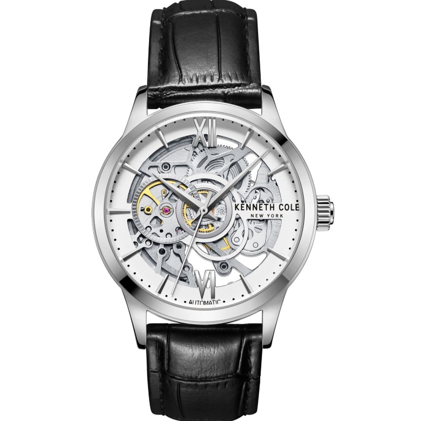 KENNETH COLE 紐約設計精品錶 KC51021003 鏤空設計機械錶 真皮錶帶 全銀錶殼 原廠公司貨