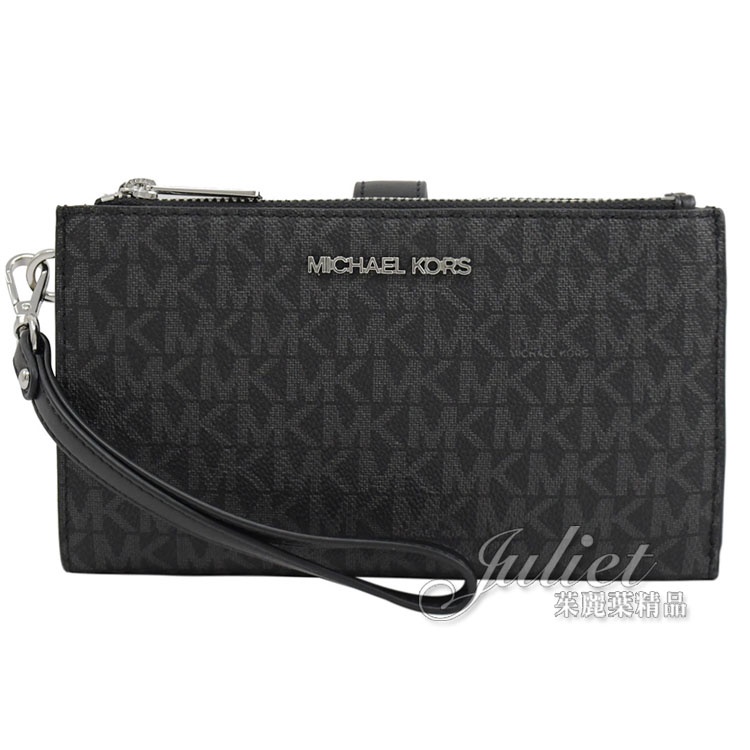 【茱麗葉精品】MICHAEL KORS Jet Set Travel 手提式雙拉鍊中長夾.黑灰 現貨在台