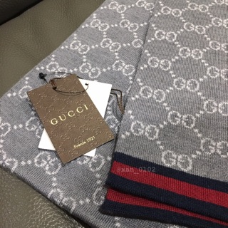 現貨💖 Gucci 雙面雙G logo 羊毛圍巾 義大利製 23x180cm