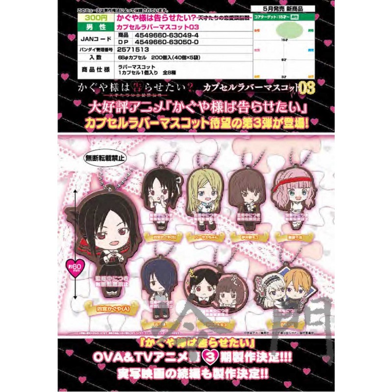 冷門 5月預購轉蛋扭蛋bandai 輝夜姬想讓人告白軟膠吊飾03 輝夜姬想讓人告白軟膠吊飾 蝦皮購物