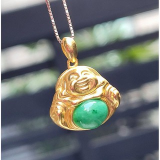 嗨，寶貝銀飾珠寶* 翡翠飾品☆925純銀鍍金 保A貨 色澤油亮 招財進寶 彌勒佛 滿綠蛋面翡翠 純銀墜子