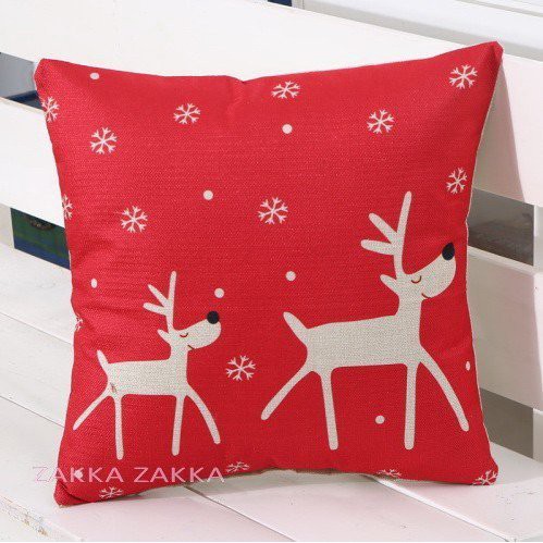 (永美小舖) 抱枕 雪花小鹿 45*45cm 聖誕麋鹿系列 亞麻抱枕 靠枕 沙發靠墊 北歐簡約風格