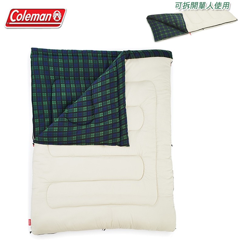 【暫缺貨】Coleman CM-33804 冒險者橄欖格紋刷毛睡袋/C0 可拆式 化纖睡袋 纖維睡袋 信封型睡袋