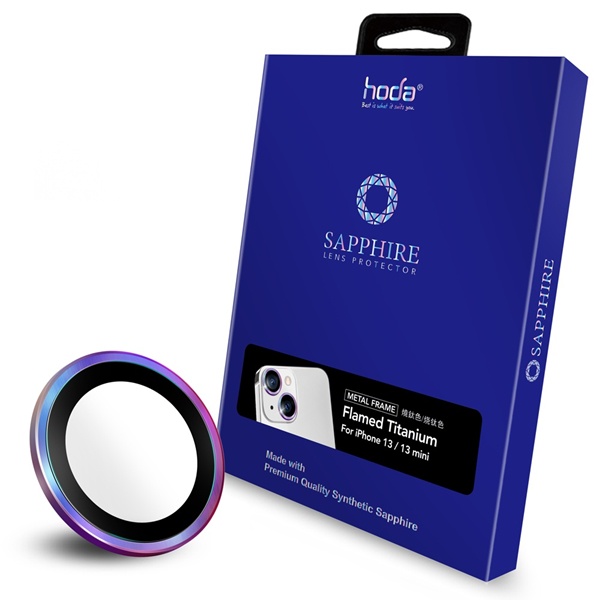 hoda 藍寶石金屬框鏡頭保護貼(兩鏡頭)/Apple iPhone13/mini/燒鈦/高硬度/鏡頭貼/保護貼