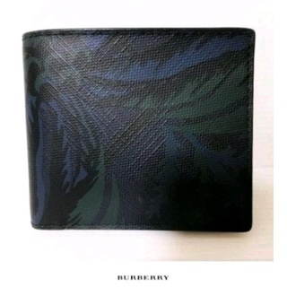 Burberry London 稀有款圖案皮夾短夾皮革錢包全新