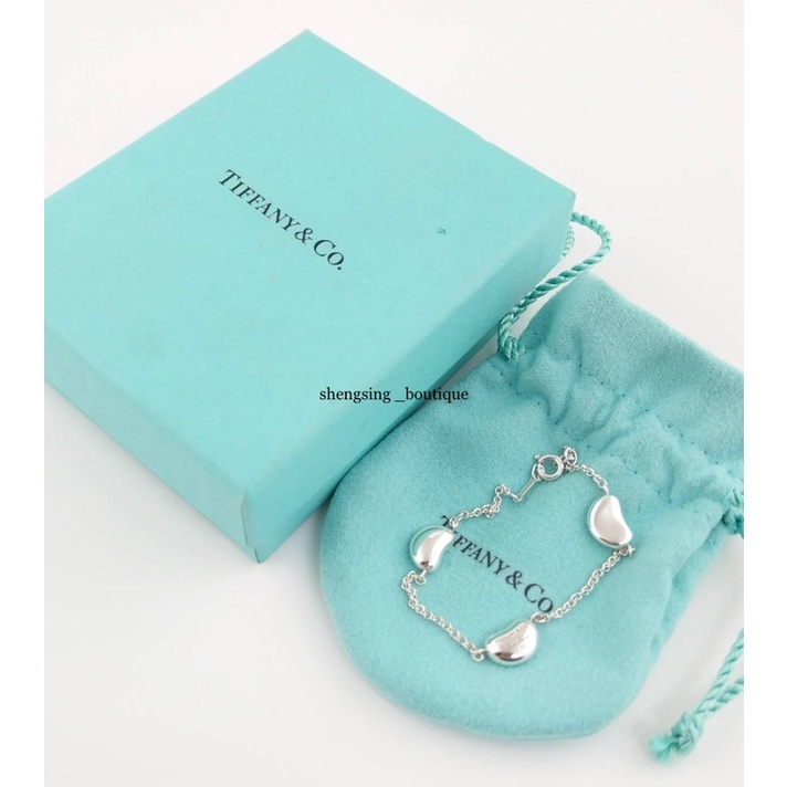 （可線上刷卡無息分期） [二手正品]TIFFANY&amp;Co. 925純銀 相思豆手鍊 豆寬11mm*3顆 鍊長16.5cm