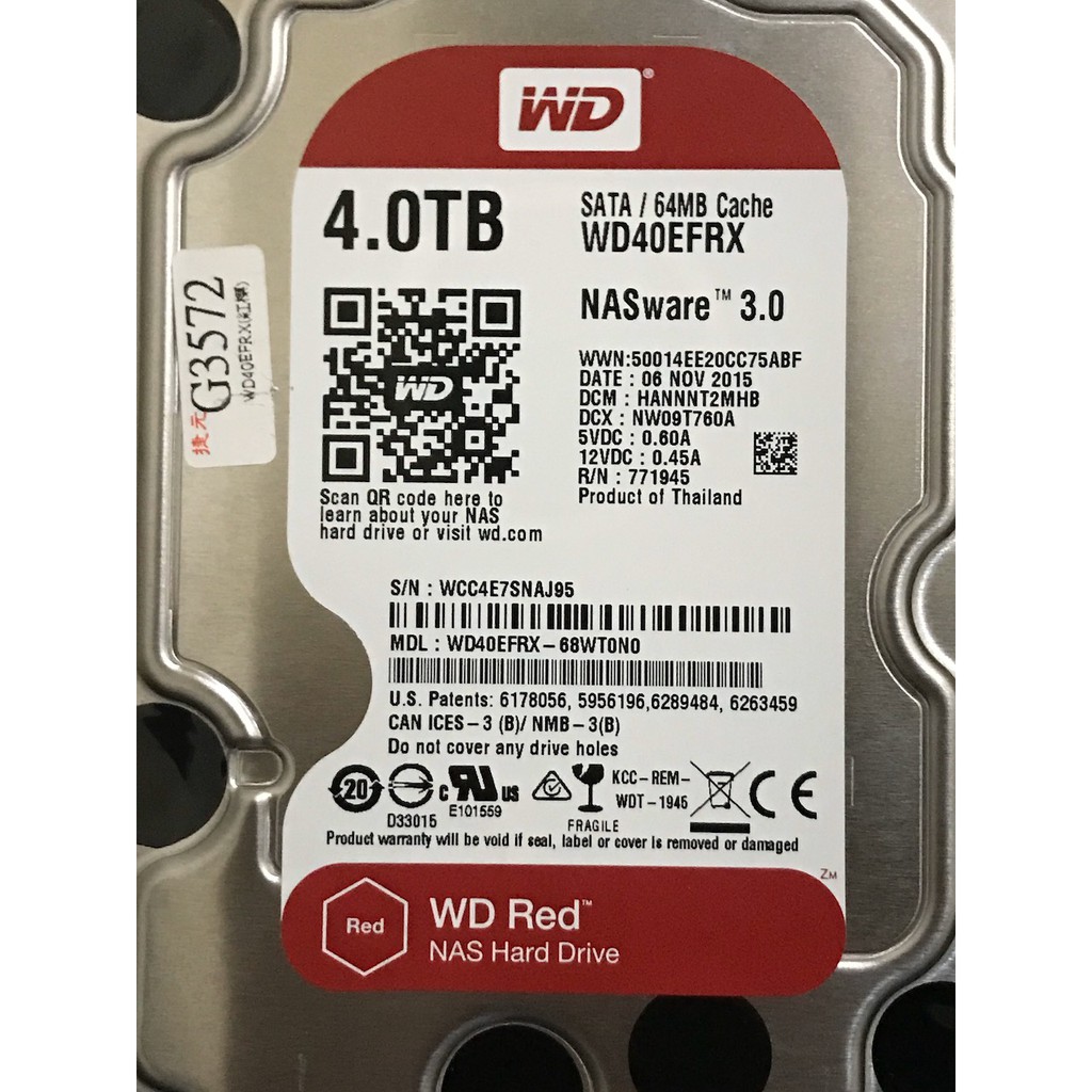 WD 紅標 4TB 3.5吋 NAS硬碟 WD40EFRX
