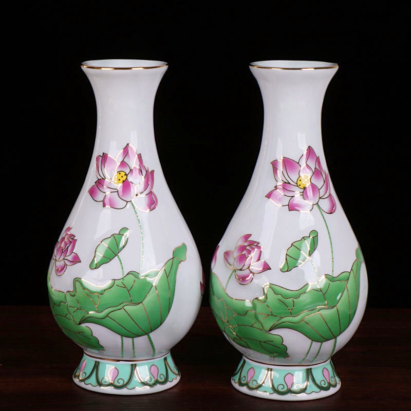 ❀8630❀陶瓷供具花瓶浮雕彩繪蓮花供水花瓶觀音甘露瓶供佛花瓶家居擺件