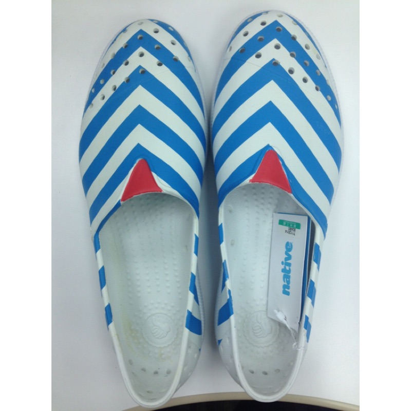 NATIVE VERONA 白/藍 條紋 x涼鞋透氣防水超輕量橡膠防水雨鞋-沙灘必備-全新附鞋盒(尺寸M7/W9)