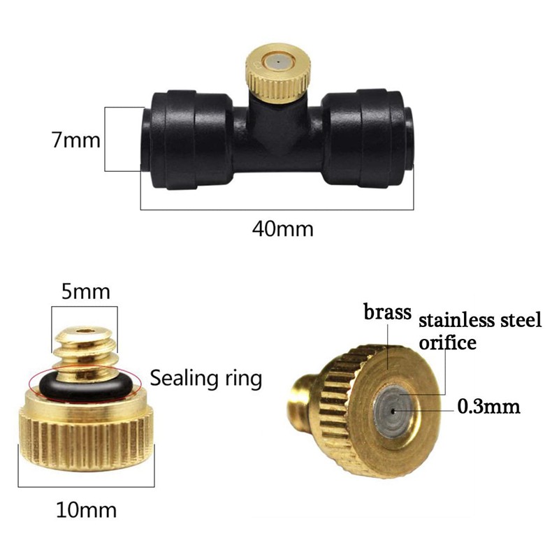 2分噴霧配件 低壓噴霧接頭三通 銅噴頭噴霧 加濕 澆花套裝 園林澆花 1/4霧化花園霧化配件 快插插座堵頭 DIY噴霧