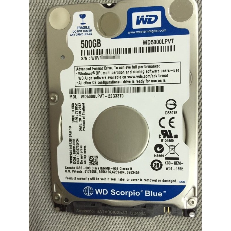 WD 2.5" 500GB 7mm 硬碟WD5000LPVT-22G33T0/640G 750G