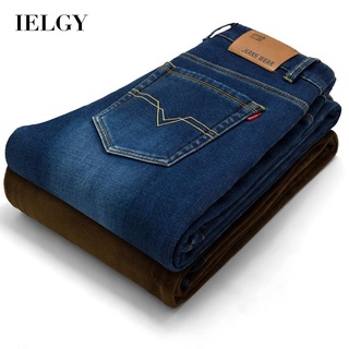 IELGY 加大碼彈力牛仔褲男士加絨直筒潮流