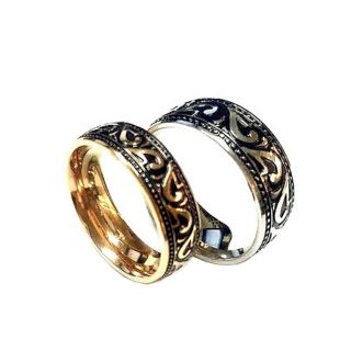 [美藝藝品]夏日浪花金黑雙色鈦鋼戒指（316醫療用鋼）（男戒女戒）（情侶對戒）