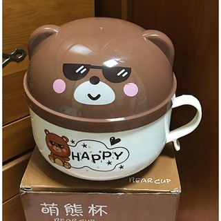 全新現貨 可愛萌熊杯 日式時尚餐杯 帶蓋含湯勺 圓形便當盒 泡麵杯 不銹鋼雙層防燙泡麵碗 泡麵杯 快餐杯 相機造型音樂組