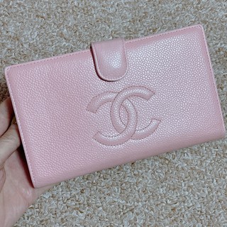 《已售》 Chanel vintage粉紅荔枝皮大logo長夾