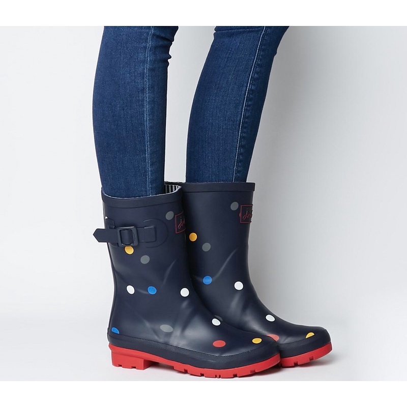 Miolla 英國品牌Joules 黑色彩色點點中筒雨靴/雨鞋