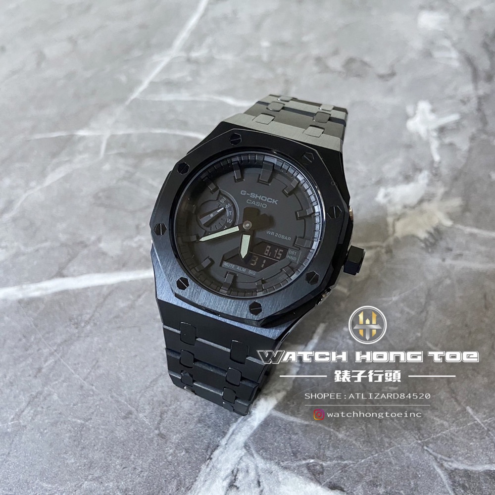 []錶子$行頭[] G-SHOCK "改裝成品" 農家橡樹 黑殼 黑鋼帶 GA-2100-1A1