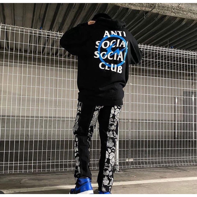 xsPC Anti Social x Fragment Hoodie ASSC 閃電 帽T 刷毛 藍