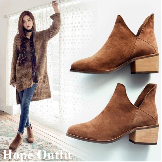 韓國真麂皮低跟裸靴兩色裸靴真皮裸靴皮靴麂皮靴短靴麂皮短靴 蝦皮購物