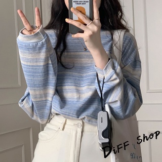 【DIFF】韓版薄款條紋長袖上衣 女裝 衣服 寬鬆上衣 顯瘦上衣 長袖t恤 冬裝 防曬上衣【W284】