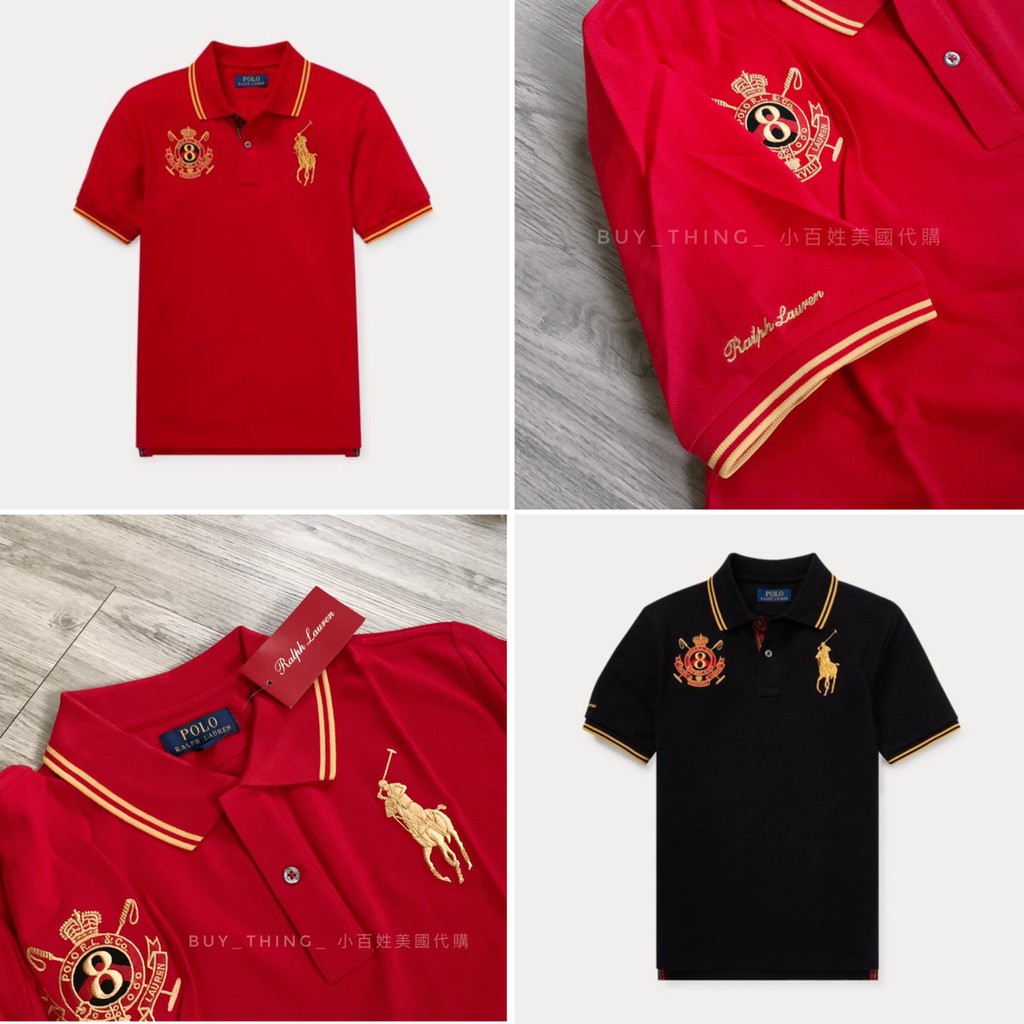 (小百姓美國正品代購)青年版 Polo Ralph Lauren 大馬刺繡logo 金馬短袖POLO衫 T恤 上衣 紅黑