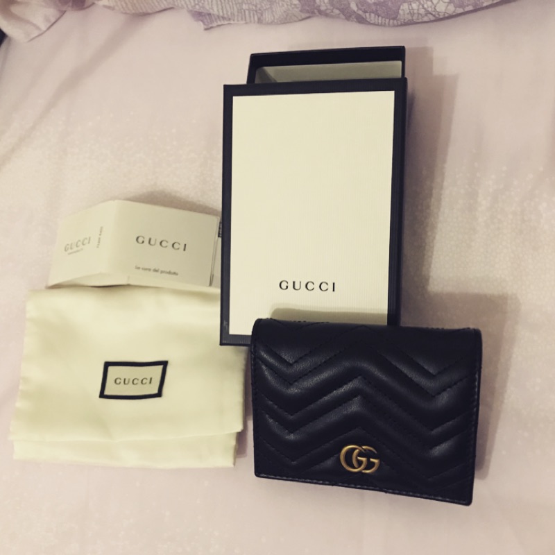 ［正品 九成九新］Gucci Marmont Card Case (馬夢卡夾）黑色經典短夾