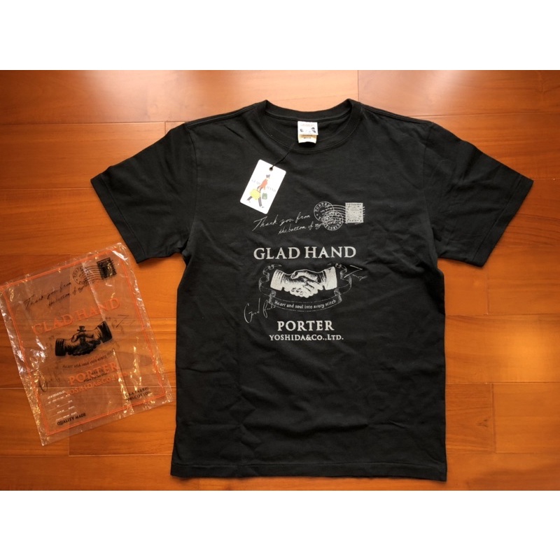 日本 吉田包 聯名 澀谷Glad Hand x Porter 舒適美國棉 美式風格 黑色短袖T恤 M號