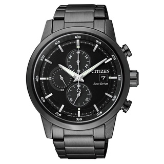 【CITIZEN 星辰】光動能三眼碼錶計時不鏽鋼潮男腕錶-黑 43mm(CA0615-59E 亞洲限定款)