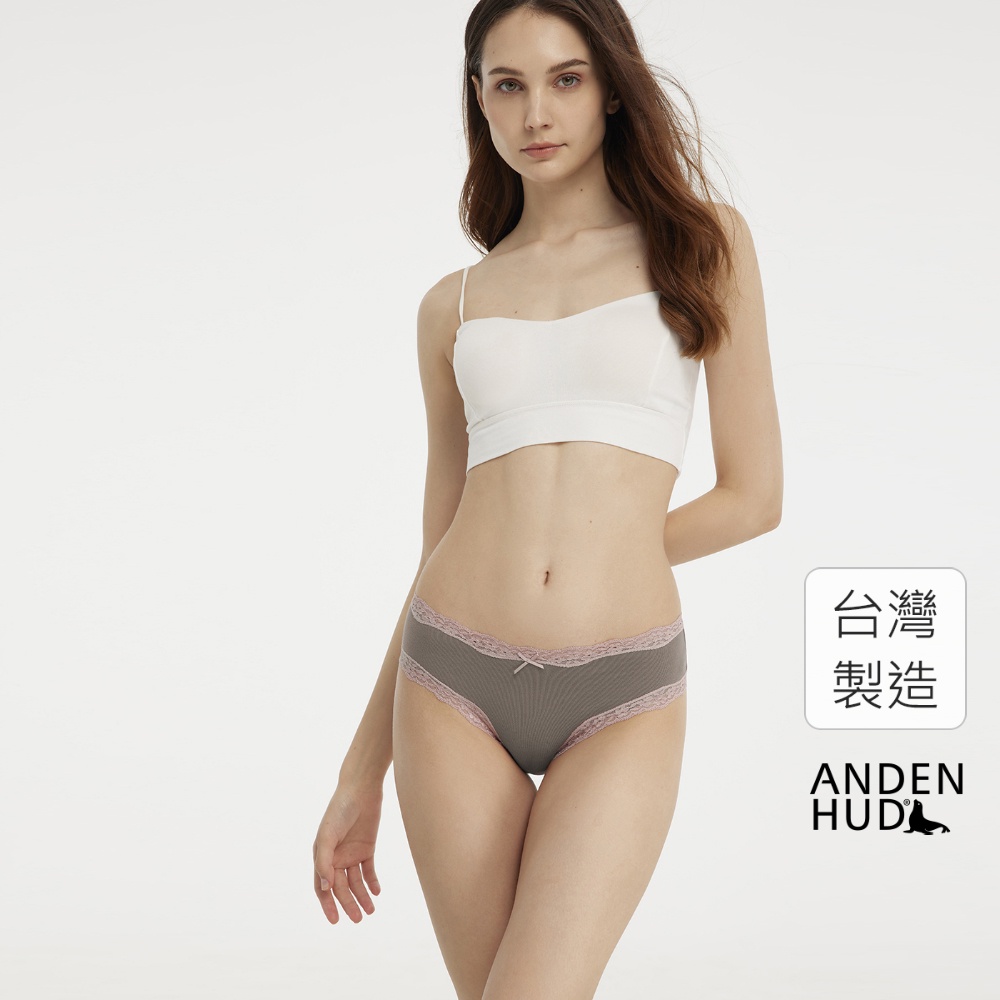 【Anden Hud】抗菌系列．蕾絲織帶中腰三角內褲(褐灰) 台灣製