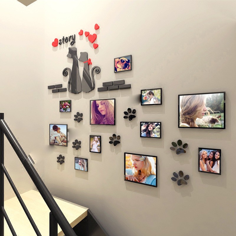 【Zooyoo】猫咪愛情愛心3D壓克力相框壁貼 相框相片立體牆貼 照片卡通貼畫 客廳餐廳裝潢 房間裝飾 居家裝飾壁貼