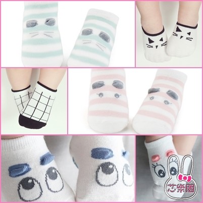 韓國款式超可愛嬰兒襪子/經典黑白格紋/大眼睛