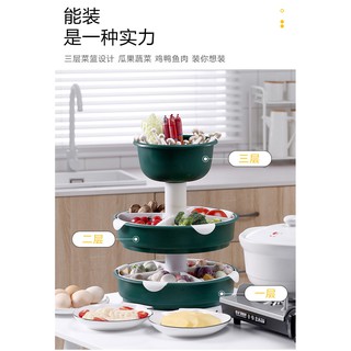 三層火鍋拼盤 加大旋轉火鍋拼盤 水果盤 瀝水架 大號收納 可旋轉 創意家用 多層 涮菜盤子 過年圍爐 水果盤
