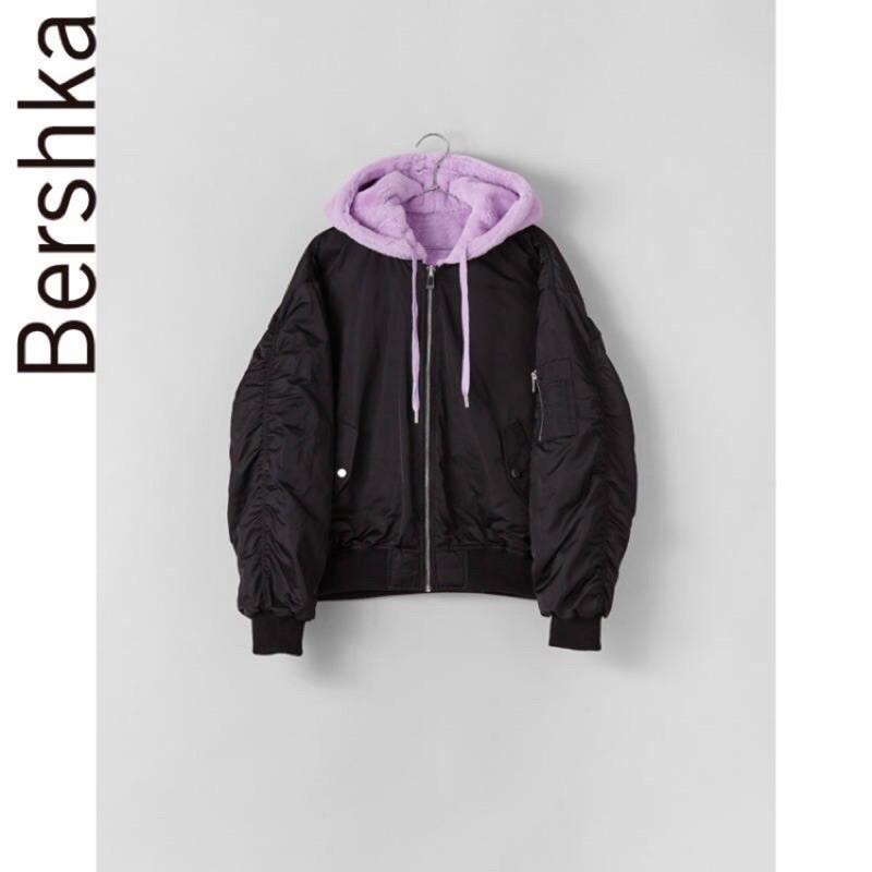 Bershka 紫色毛絨雙面兩穿飛行外套| 蝦皮購物
