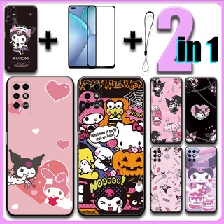 2 合 1 適用於 Infinix Note 8 手機殼帶鋼化玻璃陶瓷螢幕保護膜 Kuromi
