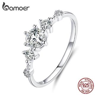 Bamoer 925 純銀閃亮訂婚戒指女士珠寶婚禮 SCR568