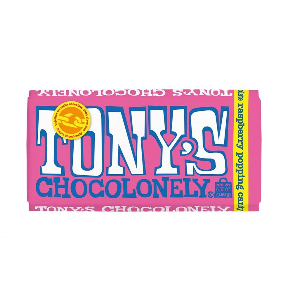 荷蘭Tony’s Chocolonely 覆盆莓跳跳糖白巧克力180g