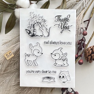 現貨 SD 小鹿 貓咪 貓頭鷹 thank you love you 動物印章 水晶印章 透明印章 矽膠印章 手帳印章