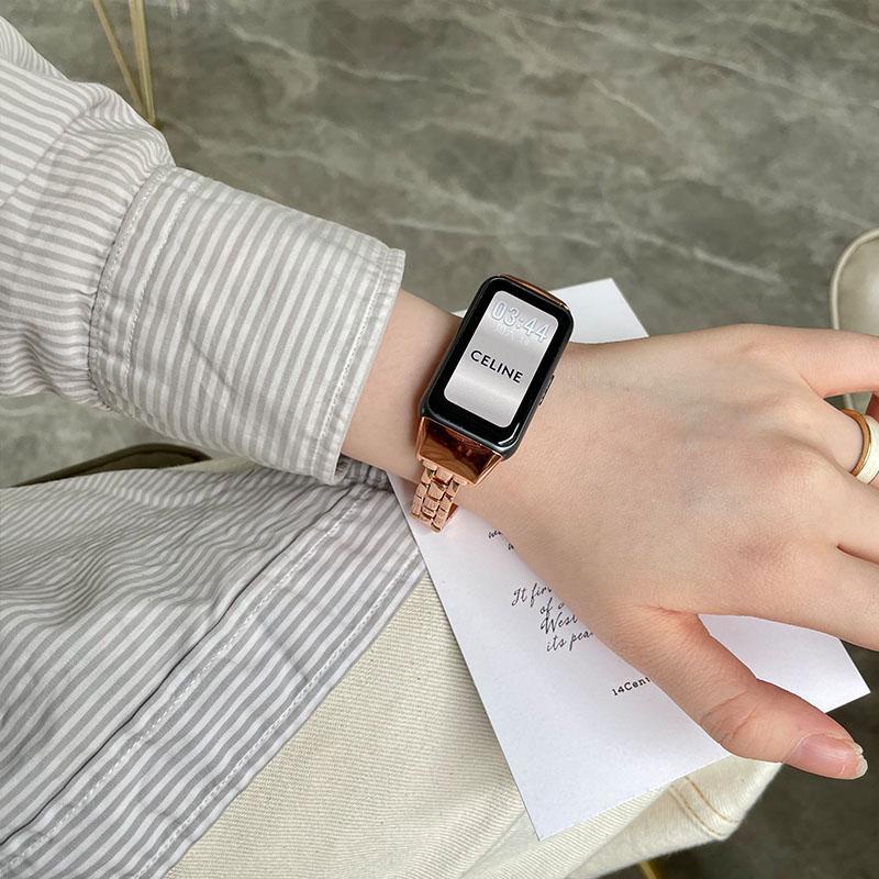 熱賣/*-vv678適用華為手環6/6pro表帶榮耀6智能腕帶NFC版金屬陶瓷運動替換手表
