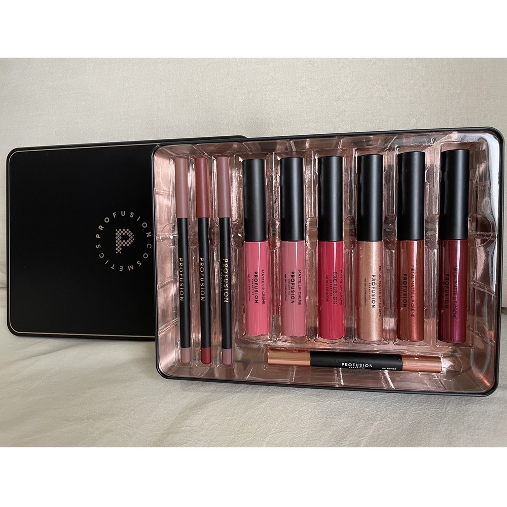 全新免運 Profusion Cosmetics 歐美系開架彩妝唇彩打底膏唇筆唇蜜唇膏10 件組鐵盒禮盒 蝦皮購物