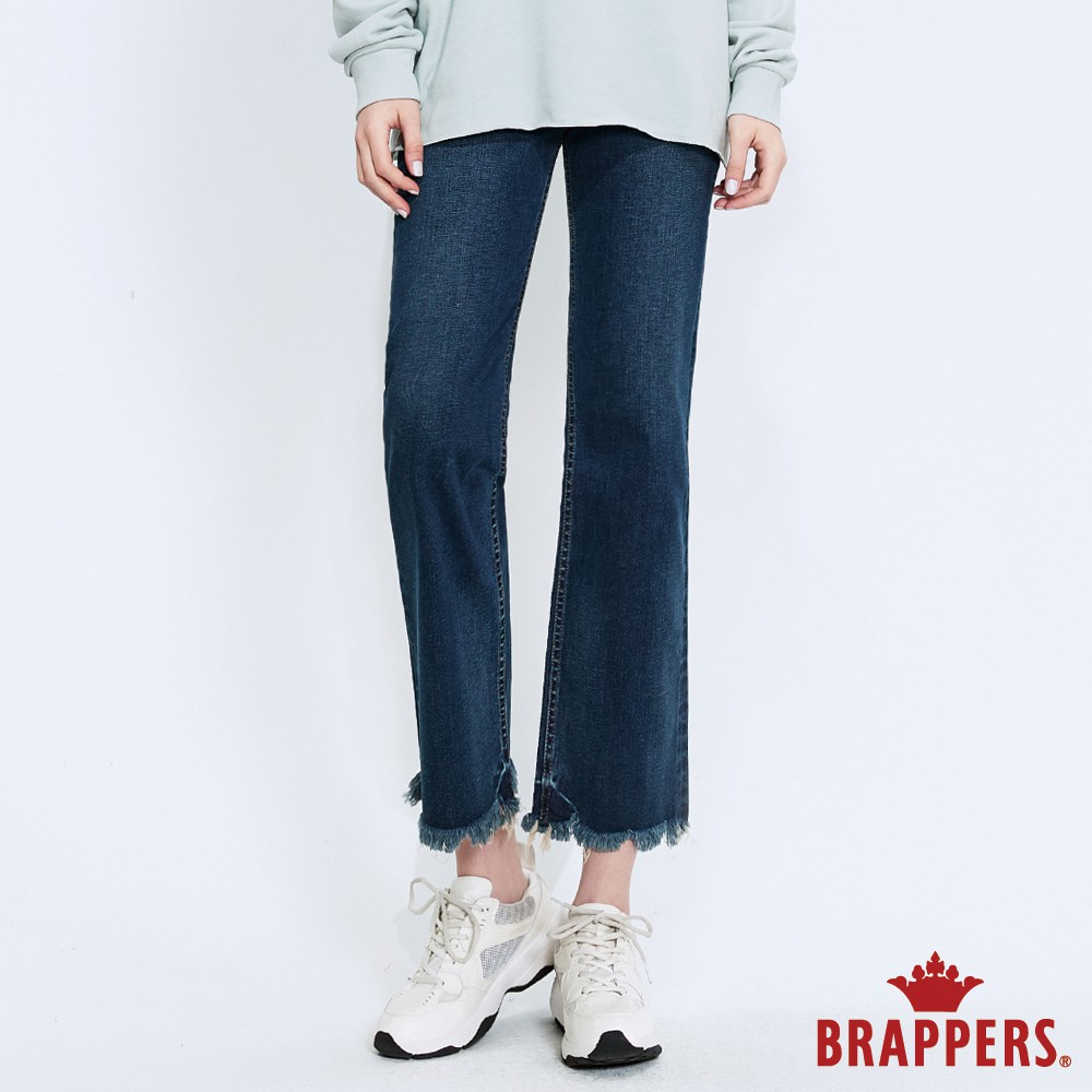 BRAPPERS 女款 新美腳Royal 系列-中低腰彈性褲口不規則小喇叭褲-深藍