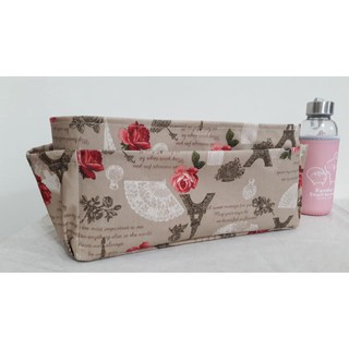 【小茉莉】名牌包專用防水袋中袋LONGCHAMP+縮口購物包(30x12cm)→防水袋中袋-外平面格層→歐洲玫瑰巴黎鐵塔