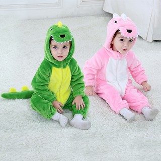 嬰兒綠恐龍裝扮服裝可愛連身服寶寶嬰兒連身衣 秋冬季新款促銷法蘭絨卡通造型連身衣童裝