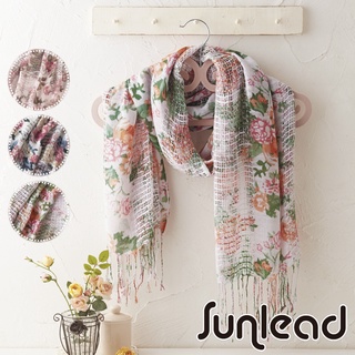 【Sunlead】日系浪漫花朵鏤空垂墜感遮陽長版圍巾/領巾/披肩