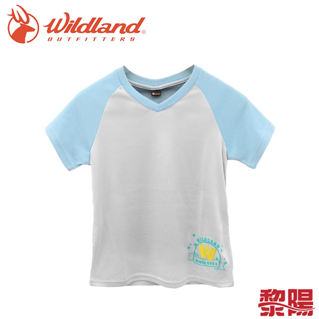 Wildland 荒野 71672 椰炭印花排汗衣 中童 (灰) 彈性/排汗快乾/抗UV防曬/休閒登山 18W71672