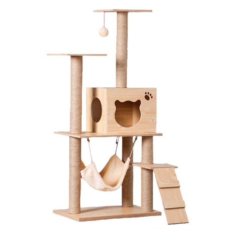 貓咪的小天地，有樓梯、麻繩、吊床！&lt;&lt;原木紋貓跳台&gt;&gt;尺寸：135*40*60cm